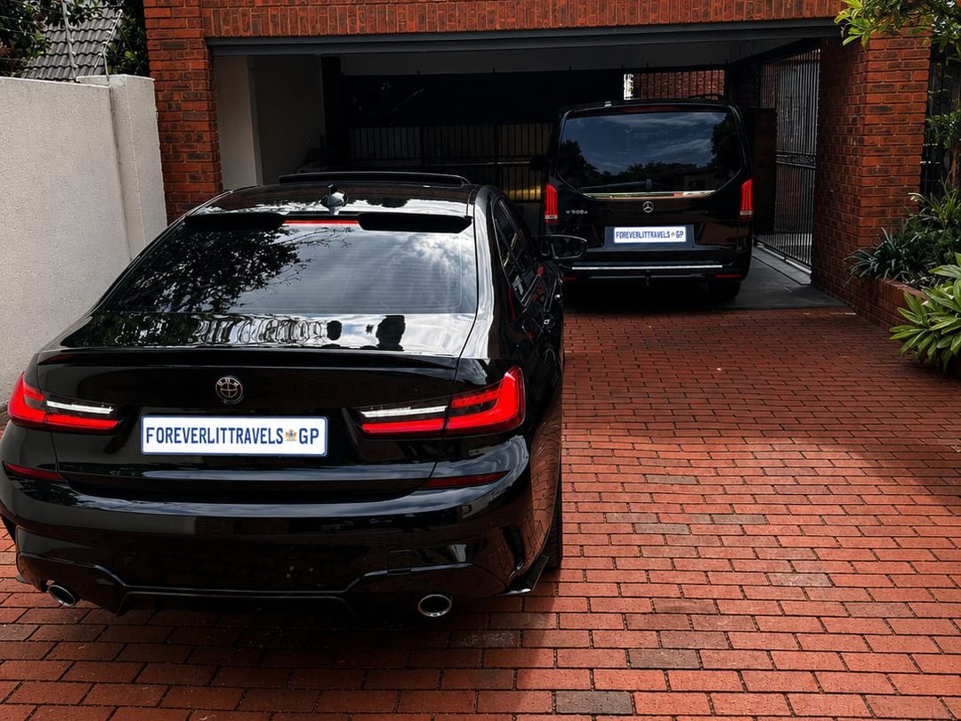 A Foreverlit BMW 3 Series and Mercedes-Benz V-Class parked at the company's Johannesburg base